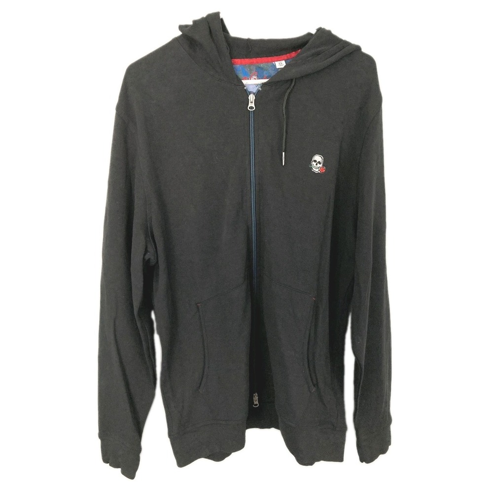 Robert Graham Hoodie Mens XL Black Skull Rose Logo Graphic Full Zip Classic Fit